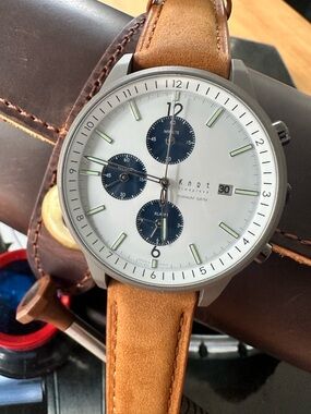 Makers Knot TSC-39 Titanium Solar Chronograph Watch with Tan Leather Strap